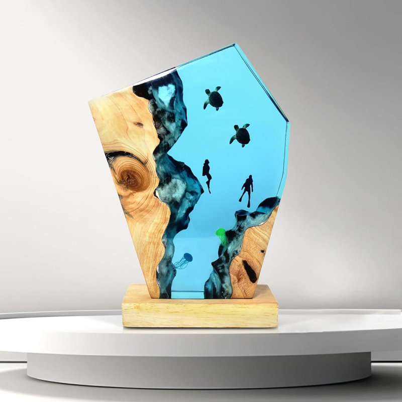 Epoxy Resin Sea Turtle Lamp Diver Ocean Lamp Handmade Home Decor Bedside Nightlight Unique Resin Lighting Nightstand Decorations For Bedroom Suitable For Holidays Sea Turtles & Divers