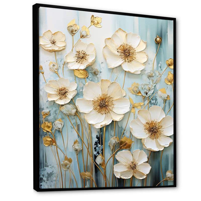 Décoration murale élégante Buttercups Meadow I - Bouton d'or, Cadre flottant noir, H 40 po x l 30 po x P 1,5 po