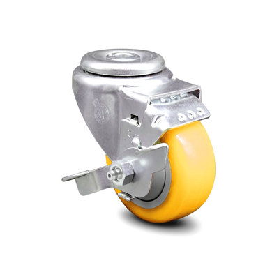 3.5 Inch Yellow Polyurethane Wheel Swivel Bolt Hole Caster with Brake SCC
