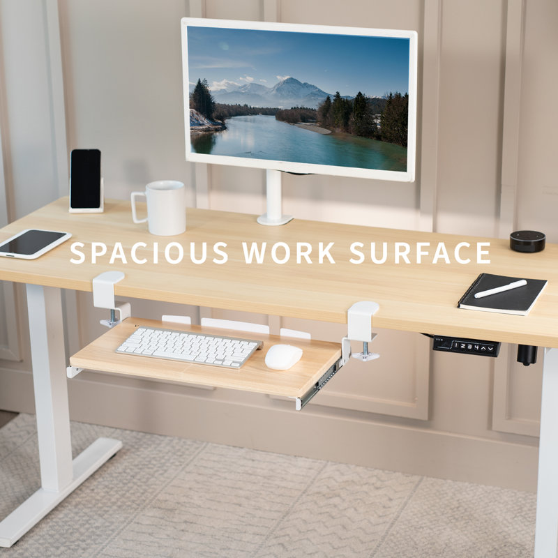 Light Wood Adjustable Clamp-On Keyboard Tray with Drawer