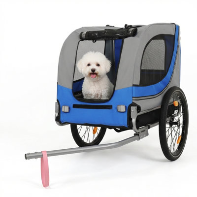 Spacious Folding Bicycle Trailer for Canines – Supports up to 66 lbs, All-Terrain Pet Transporter, Robust Steel Construction Ideal for Biking, Running, Camping & Outdoor Activities, Gray/Blue Colorway