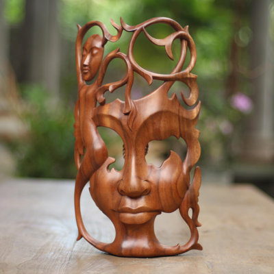 Handmade Boho People Wall Decor on Solid Wood