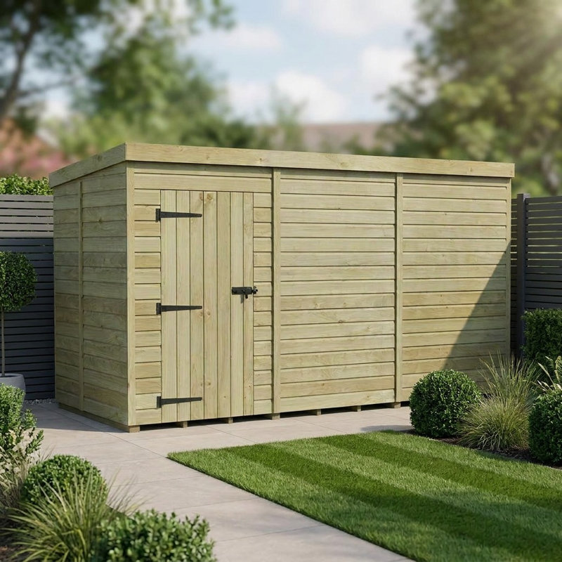 Total Sheds 12ft x 5ft Pent Garden Shed - Single Door - No Windows - Pressure Treated Timber - UK Manufactured