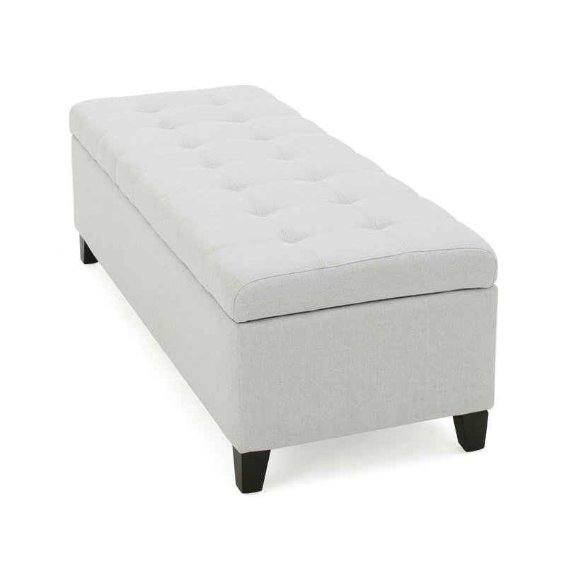 Tufted Fabric Flip Top Storage Bench, White
