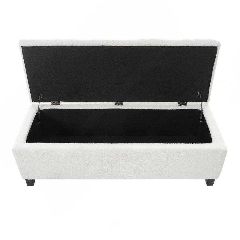 Ottoman Bench With Storage & Rubber Wood Legs, White