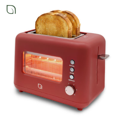Grille-pain à 2 tranches avec fenêtre Willow Kitchen - parfait pour les bagels grillés, conception compacte, ramasse-miettes - Bourgogne