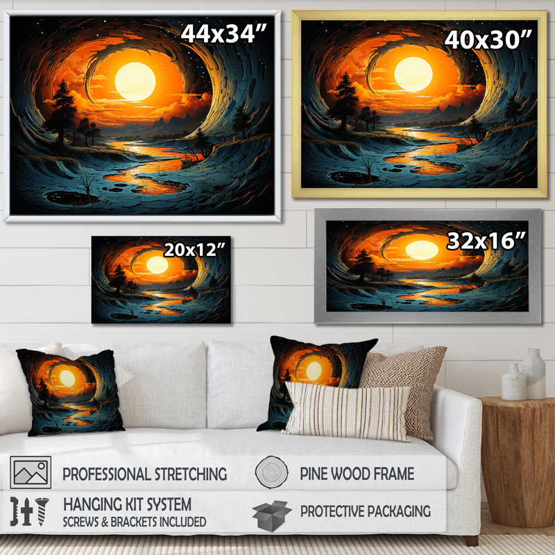 Sunset Waves - Beach Wall Art, Black Closed Corner Framed, 24" H x 32" W x 1" D