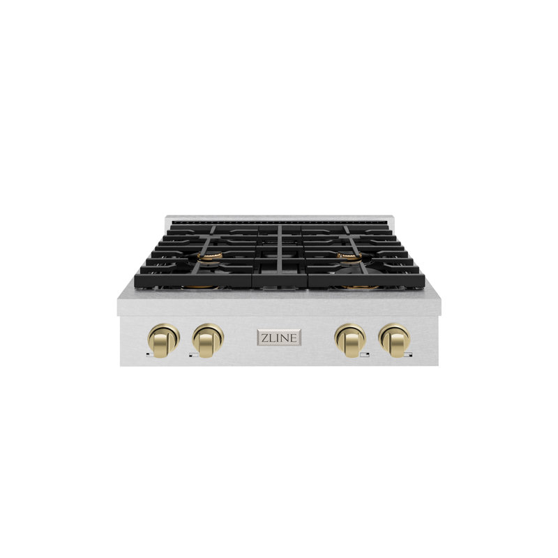 ZLINE 30 in. Autograph Paramount Gas Rangetop in DuraSnow® Steel w/ Black Accents, Satin Stainless Steel/Champagne Bronze