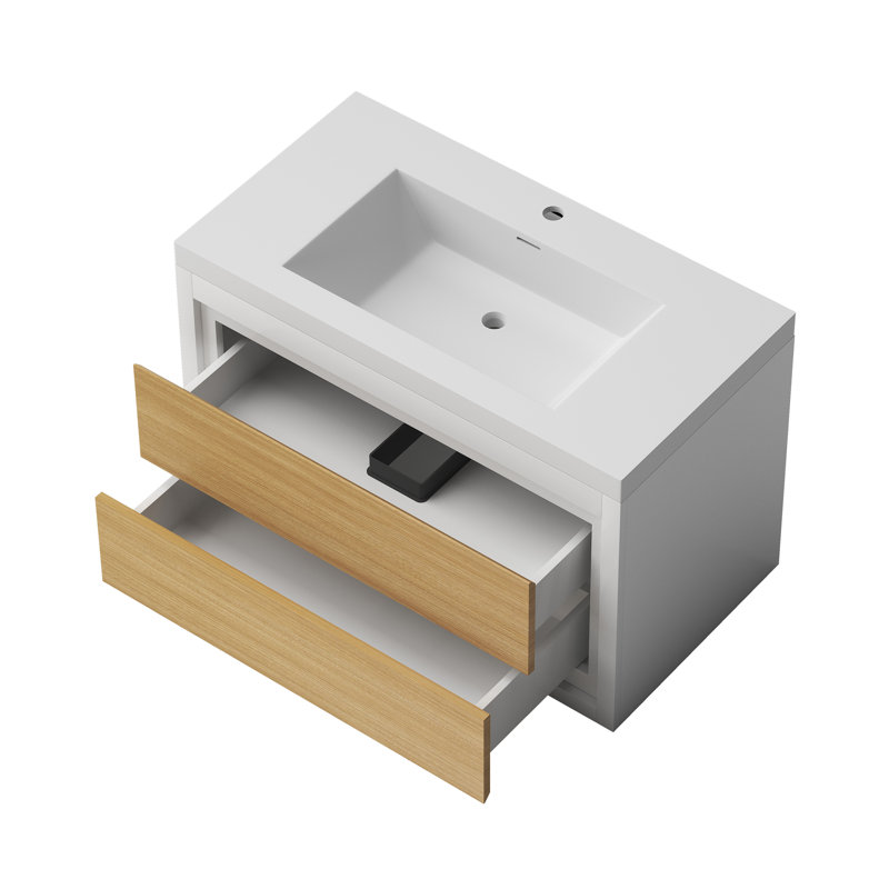 Meuble-lavabo mural simple 36 po avec comptoir à surface solide 36 po