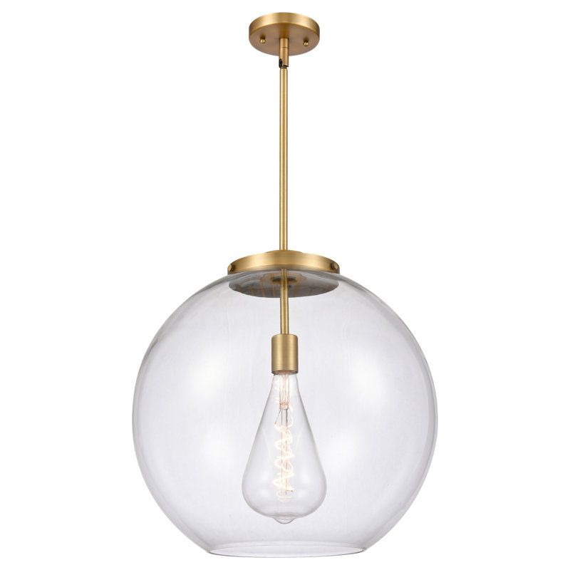 Luminaire suspendu sphère 1 lumière DEL Ralph, Transparent, Laiton brossé