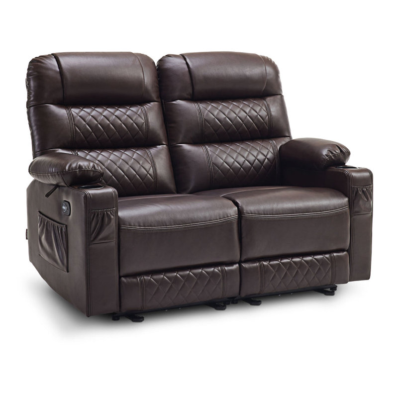 Latitude Run Power Loveseat Recliner, Electric Reclining Sofa with Heat and Vibration, Brown