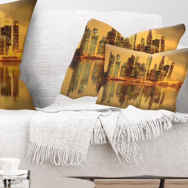 Coussin cityscape skyscrapers singapour marina bay, 18 po x 18 po, Coussin décoratif