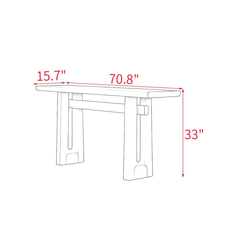 Table de véranda entièrement en bois massif de style italien., H 33 po x l 70,8 po x P 15,7 po, Noir