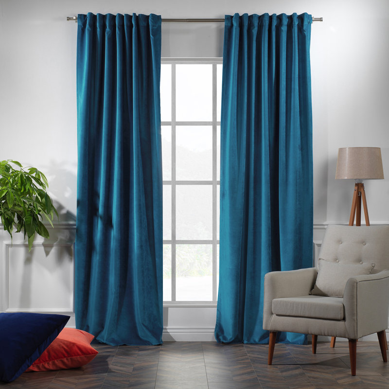 Rideau simple extra long et extra large en velours mat luxueux, 43 Prussien, L 52 po x L 264 po