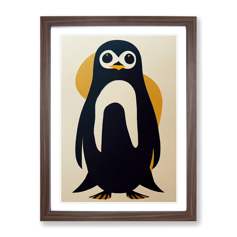 XV1022-3463X Penguin Abstract Art No.7 - Print, Walnut Frame, 64cm H x 46cm W, White