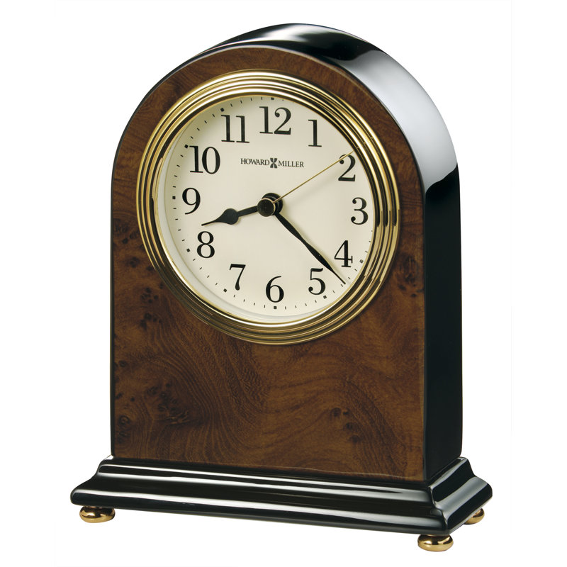 Traditional Analogue Solid Wood Quartz Movement / Crystal Alarm Tabletop Clock in Walnut Piano/Polished Brass