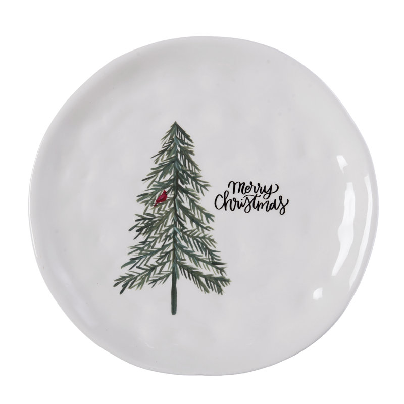 Ceramic 10” Cardinal Tree Plate, White, Ceramic, Table, Kitchen, Christmas, Tabletop