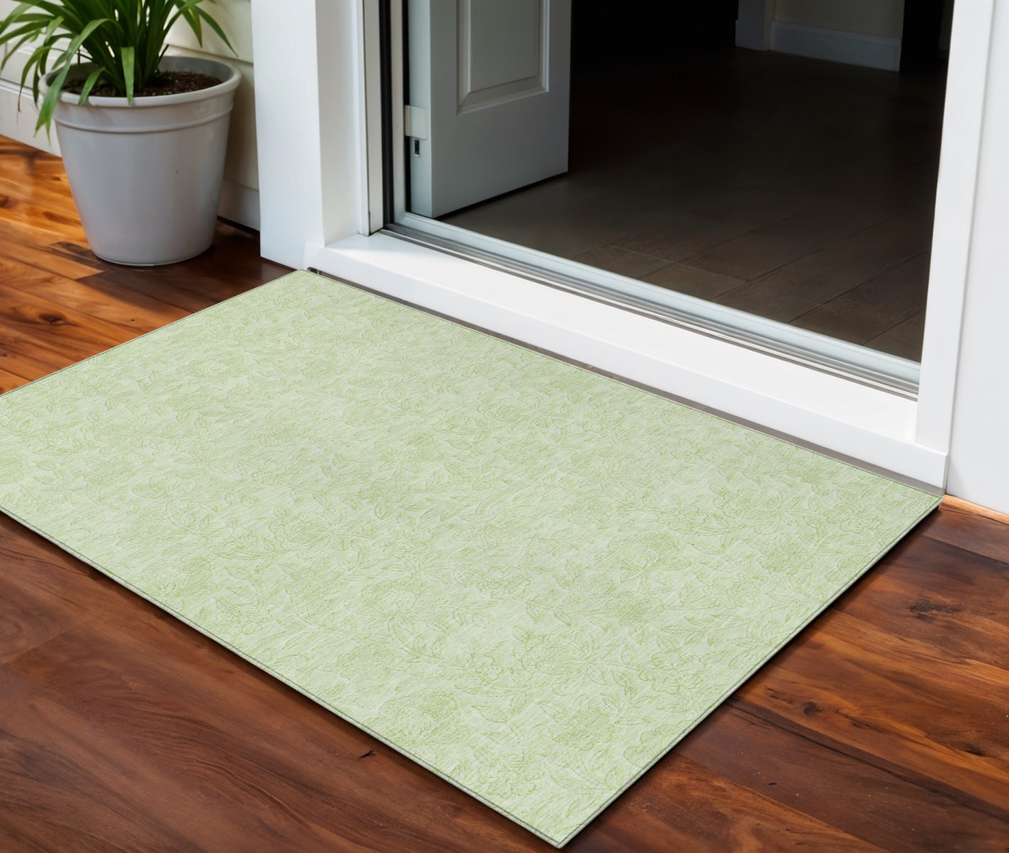 HomeRoots 3' X 5' Artichoke Green And Mint Green Floral Washable Indoor ...