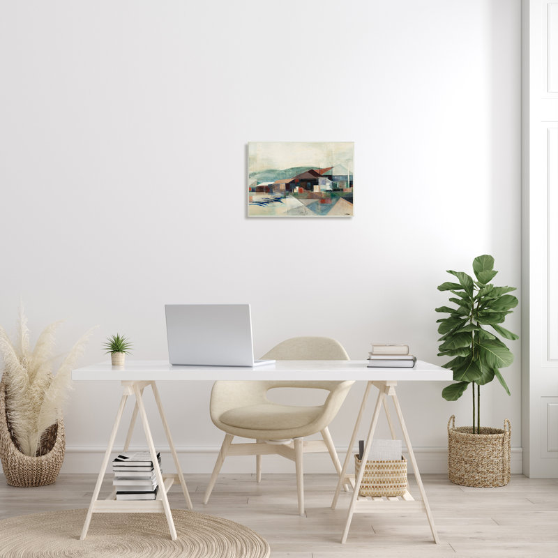 Hillside Valley Village, motifs triangulaires - impression, H 13 po x l 19 po, Bois naturel