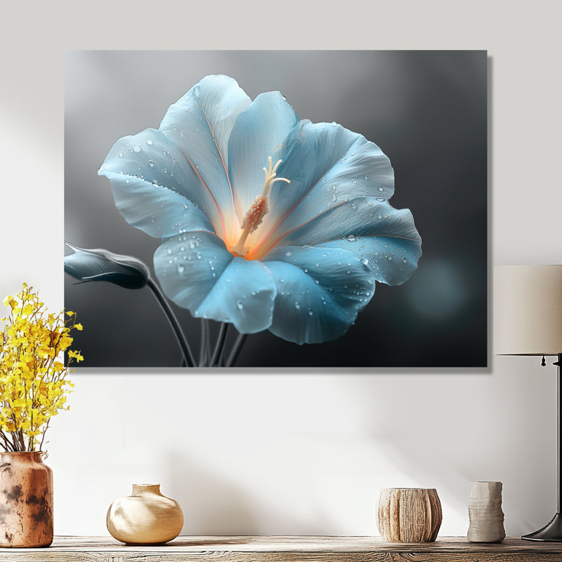 «Blue Crystal Morning Glory Flowers Photo I - Morning Glory», art mural, Sans cadre, métal, H 30 po x l 40 po