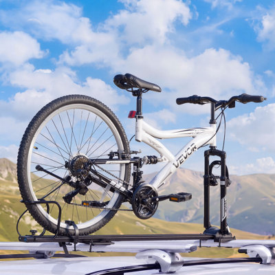 Roof Bike Rack 35 lbs 1 Bike Carrier Upright Rooftop Bicycle Rack, for Car SUV, Aluminum Alloy & Q235 Steel, Roof Mount Carrier for Secure Bicycle Storage and Transport on Vehicles, Black