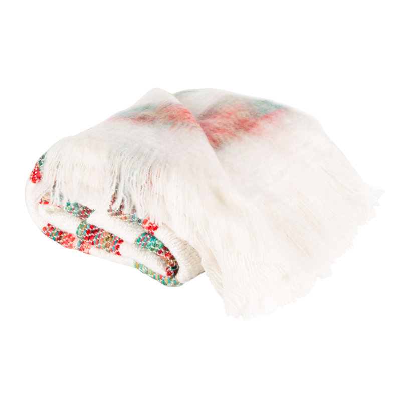 Vibrant White, Red, and Yellow Wool Throw Blanket