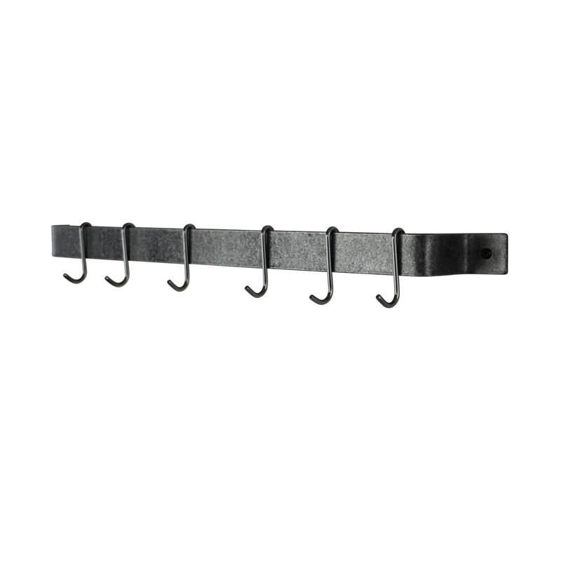 Handcrafted Easy Wall Mounted Pot Rack, 3" H x 24" W x 3" D, Hammered Steel