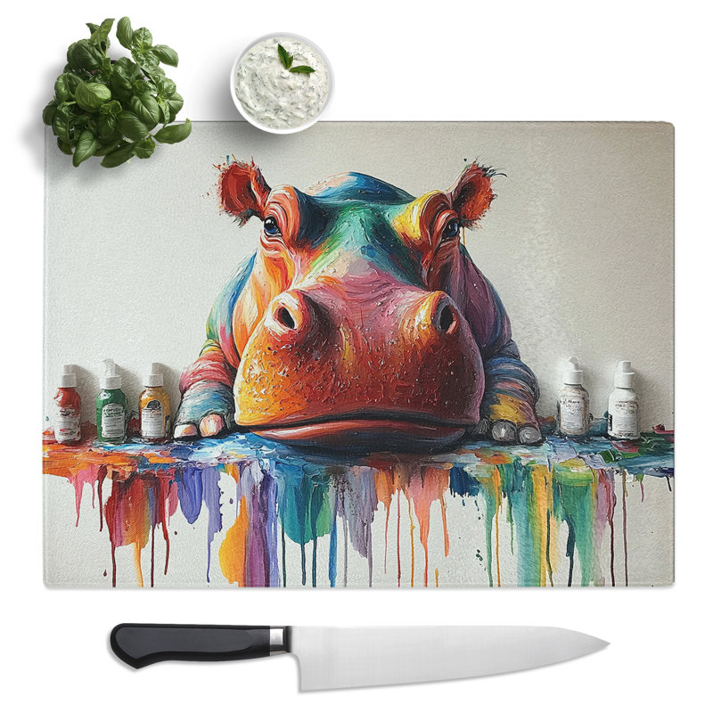 Painted Hippo Vol.1  Glass Chopping Board