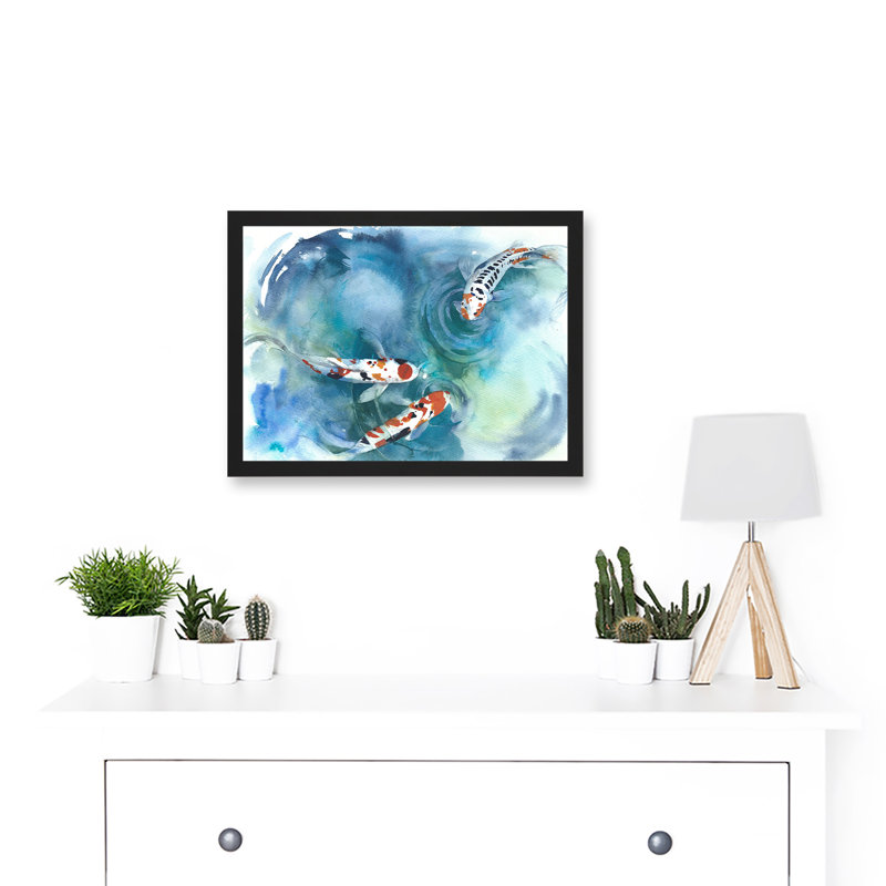 Japanese Koi Fish Near Surface Pond - Single Picture Frame Painting
