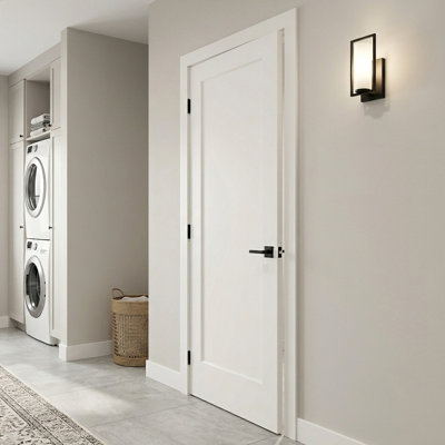 32”X80" Right Hand Prehung Interior Door with Knock Down Jamb Kit & Matte Black Hinges, 1-Panel Shaker Style Hollow Core Interior Slab Door with Bore & Hinge Cutout For Bathroom, Pantry, Laundry Interior Door