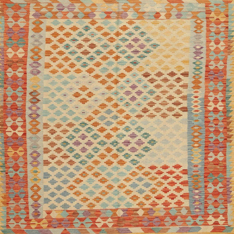 Tapis beige / rouge / bleu Southwestern, Carré 6 pi
