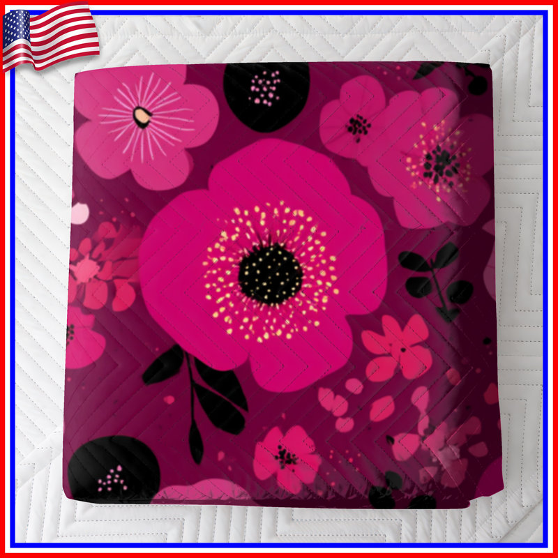 Couvre-lit matelassé à motif floral rose toutes tailles, Très grand lit