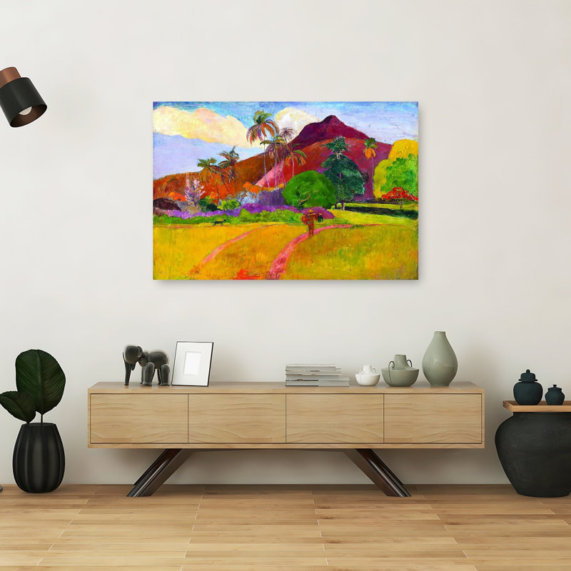 Tahitian Landscape Classic Colorful Serene Palm Landscape Summer Wall Art Print by Paul Gauguin - Wrapped Canvas Print