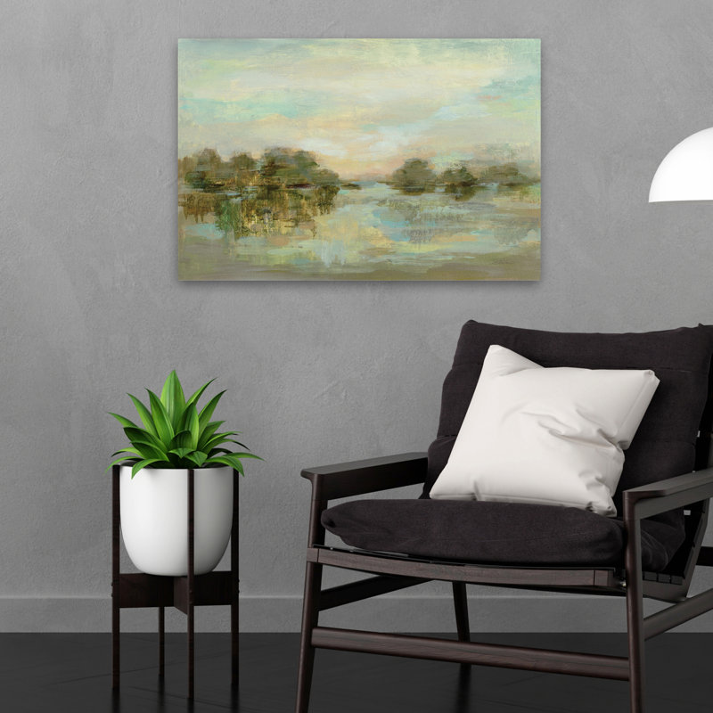 Dreamy Lake Green - abstrait bleu brun gris, H 24 po x l 16 po