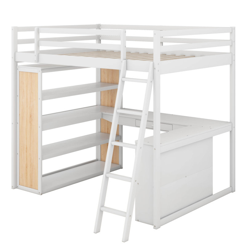 Lit mezzanine double avec échelle Hamide, Blanc