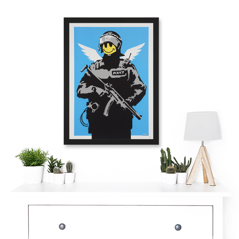 Happy Angel Policeman Graffiti Street Mural by Banksy - Single Picture Frame Print