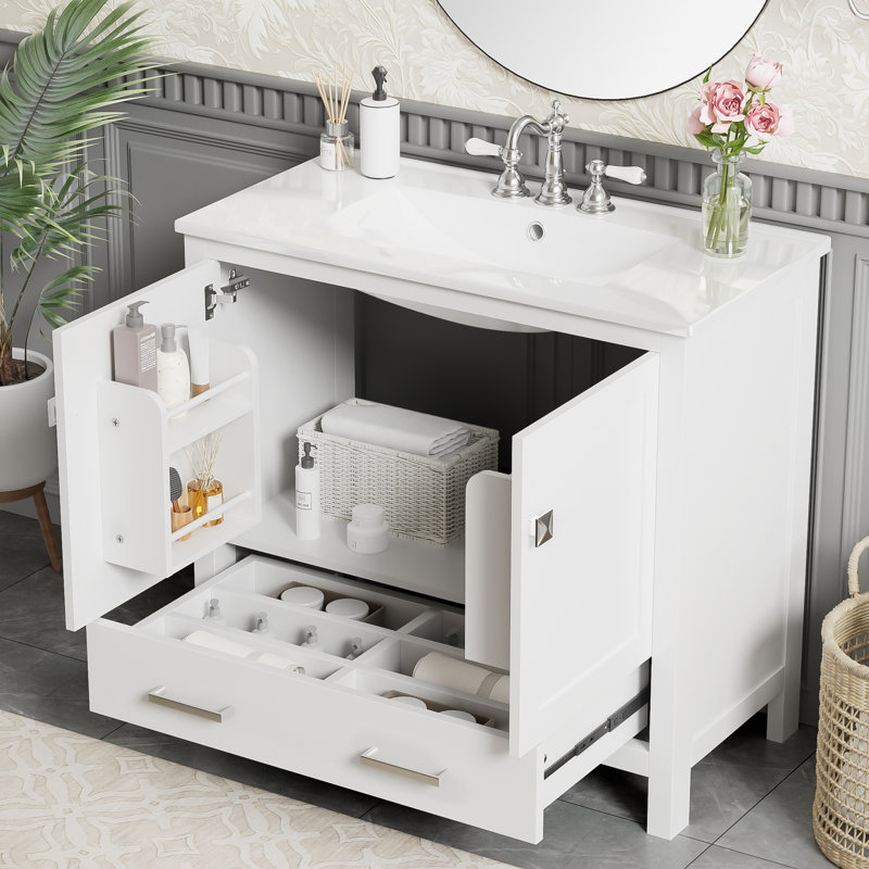 Meuble-lavabo simple 36 po avec lavabo en céramique, Blanc