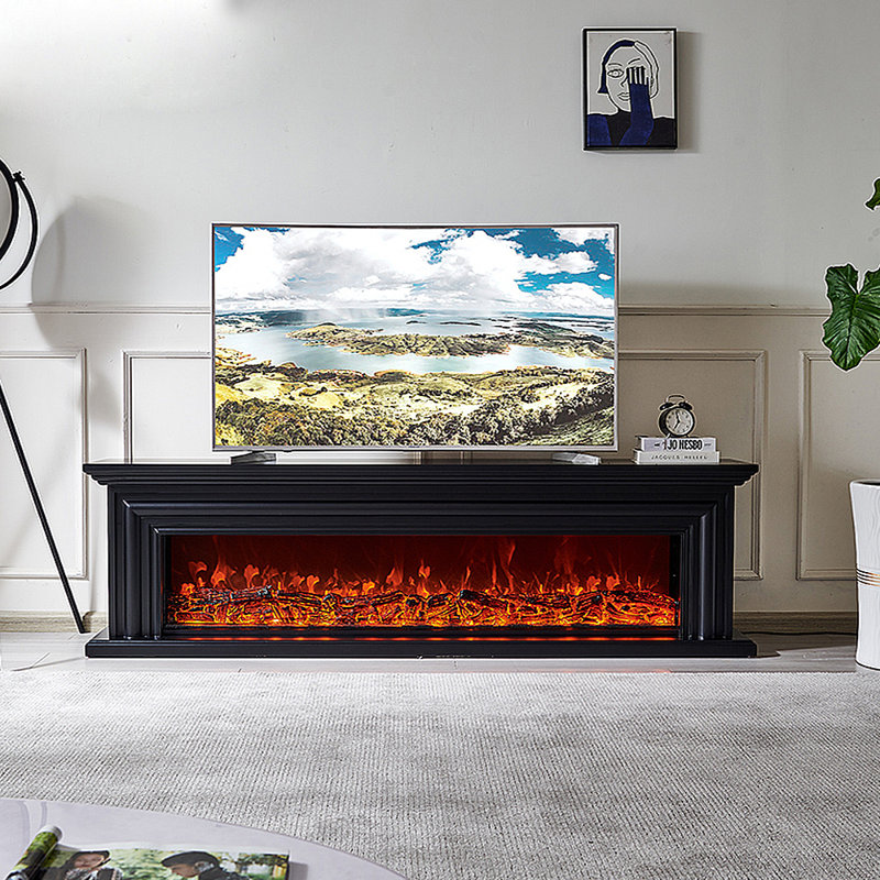 Simulated Electronic Fireplace TV Decorative Stand, Black, 70.87"