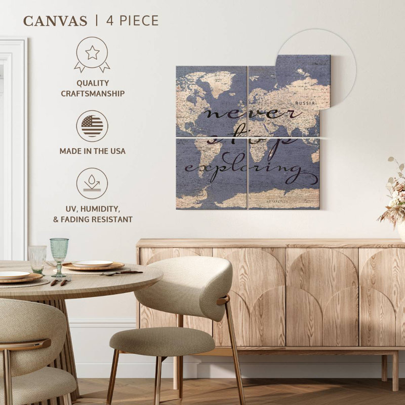 Never Stop Exploring World Map, 45" H x 45" W