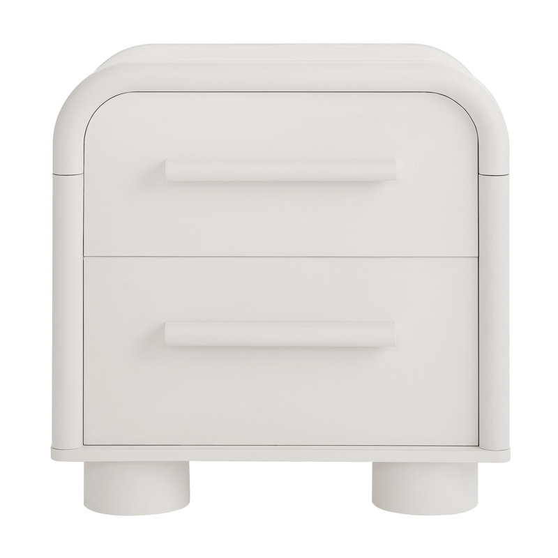 Rayshawn Curved 2-Drawer Nightstand in White Matte, White Matte