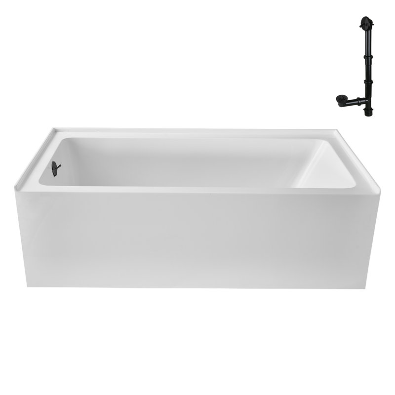 Streamline 66 in. x 34 in. Acrylic Left-Hand Drain Alcove Bathtub in Glossy White With External Drain, Matte Black