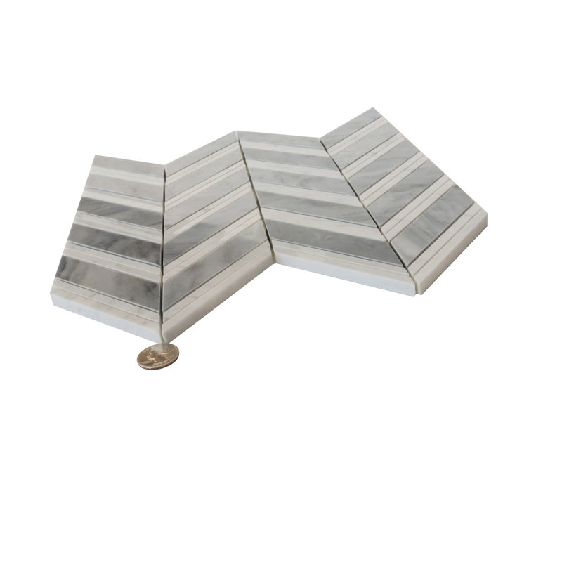 11" X 11.8" Herringbone Marble Polished Tile, Gray
