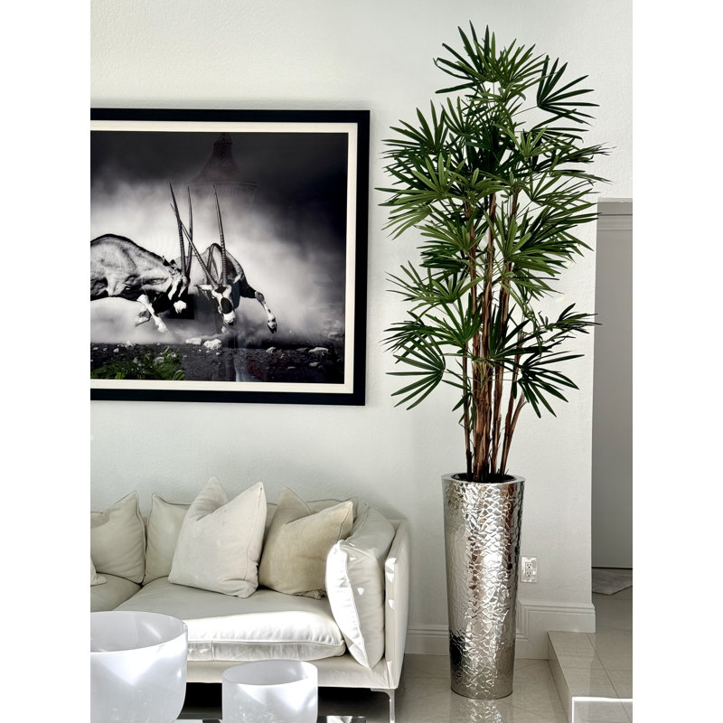 Lady Faux Palm Tree in Metal Planter