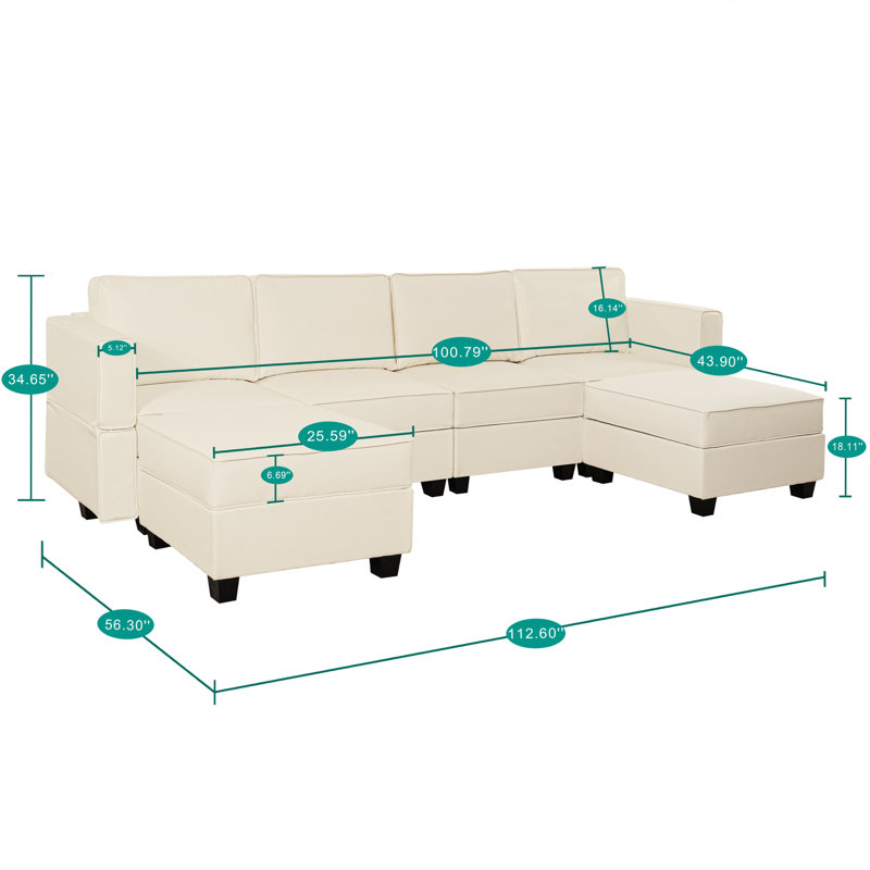 Canapé modulaire modulaire à 4 places avec méridienne réversible Ryne Ryne, Cuir respirant beige