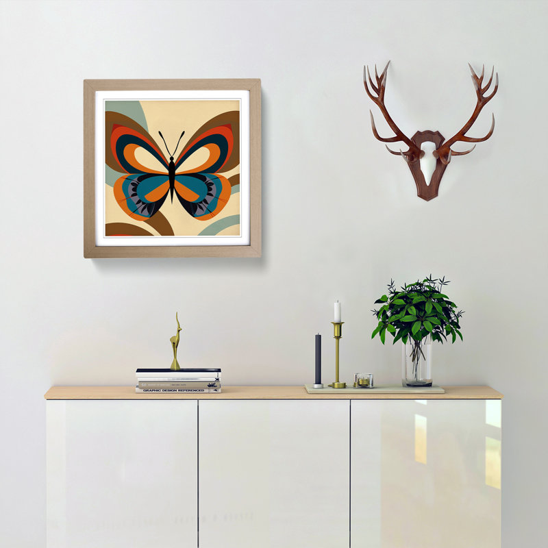 Butterfly Mid Century - Framed Print, Oak