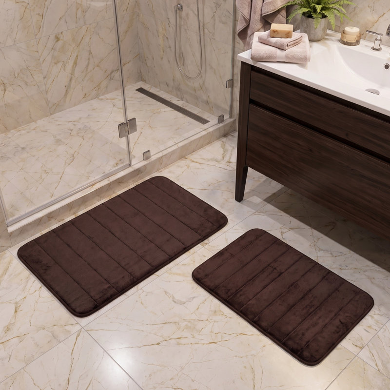 Ensemble de tapis de bain en mousse viscoélastique Billybob - Tapis de bain 2 pièces avec dessus en microfibre - Tapis antidérapants
