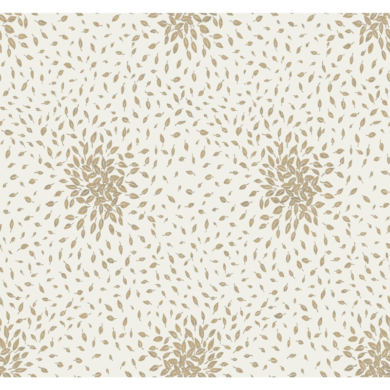 Petite Leaves Floral Metallic Wallpaper Roll, Cream/Gold
