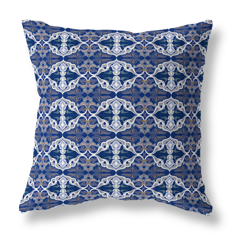Blue and White Floral Broadcloth Square Throw Pillow