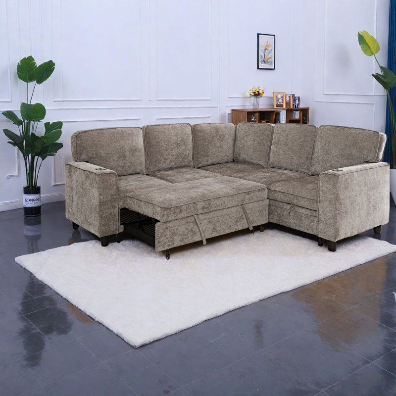 Canapé multifonctionnel moderne en forme de L avec rangement, revêtement en chenille pour la maison