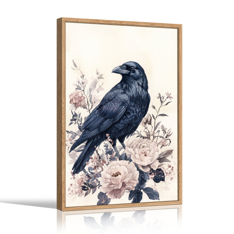 Ensemble de 1 tableau sur toile à motif floral de corbeau, 48"H x 36"W, Natural